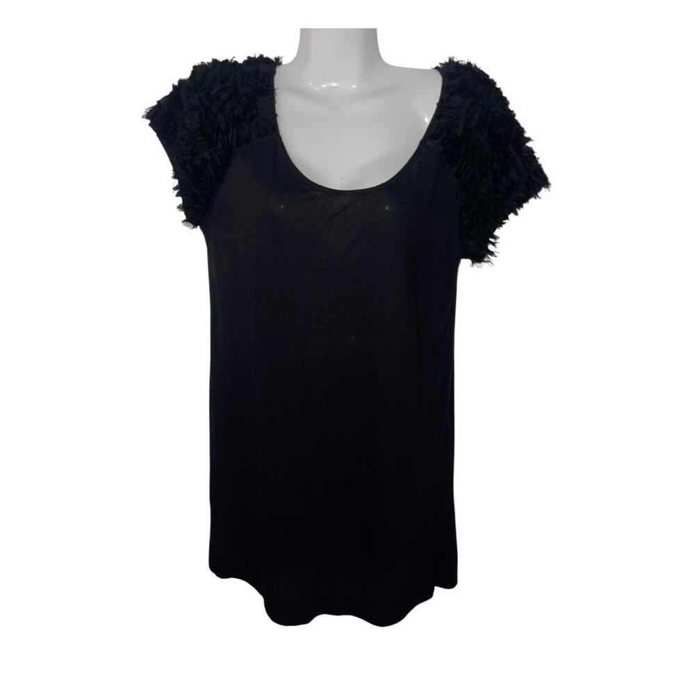 BCBGMAXAZRIA Feather Ruffle Short Sleeve Blouse SZ L Whimsygoth Witchy Fairy